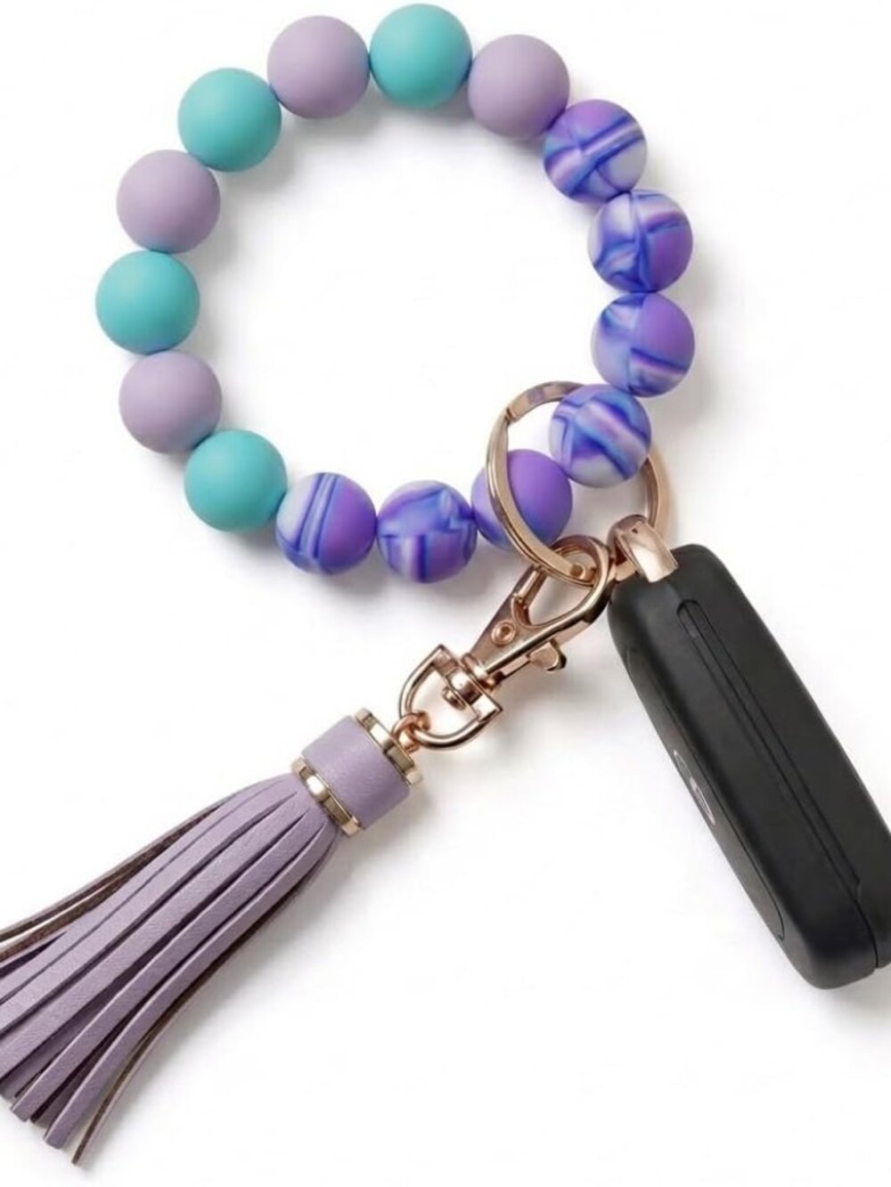 Key Ring Bracelet Car Keychain Holder Wristlet Silicone Women Beaded Bangle Chai